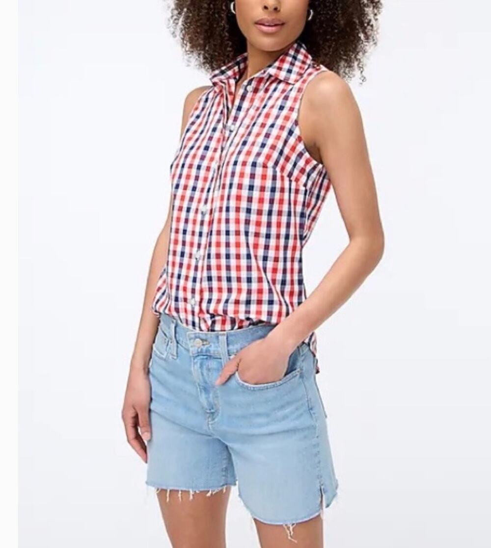 J. Crew Sleeveless Cotton Poplin Button Up Top Poplin Signature Size Small